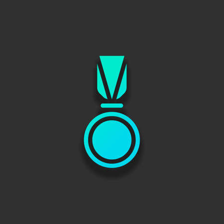 Award, medal with ribbon, icon of sport. Colorful logo concept with soft shadow on dark background. Icon color of azure oceanのイラスト素材