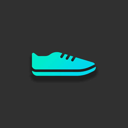 Shoe or sneaker, icon of sport. Colorful logo concept with soft shadow on dark background. Icon color of azure oceanのイラスト素材