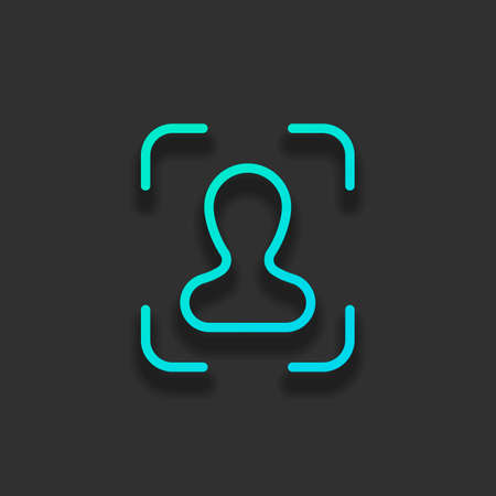 Take a photo, man in autofocus, outline linear icon. Colorful logo concept with soft shadow on dark background. Icon color of azure oceanのイラスト素材