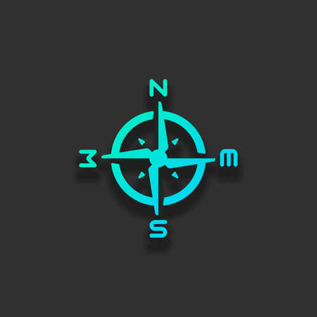 Simple compass or wind rose. Colorful logo concept with soft shadow on dark background. Icon color of azure oceanのイラスト素材