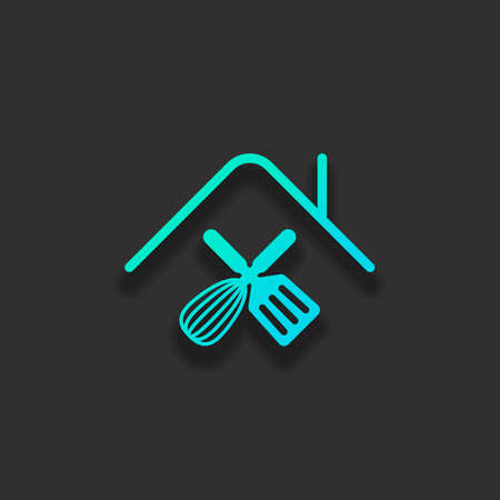 home food, cooking logo. Colorful logo concept with soft shadow on dark background. Icon color of azure oceanのイラスト素材