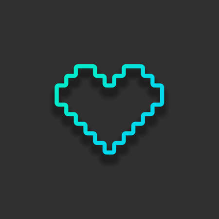 Pixel heart, 8 bit, valentine day, outline design. Colorful logo concept with soft shadow on dark background. Icon color of azure oceanのイラスト素材