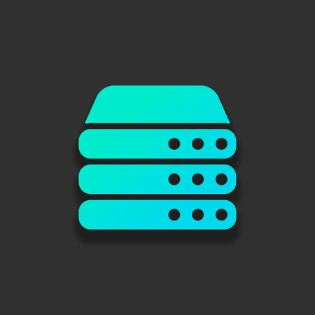 Database server, backup data, computer network, cloud hardware. Colorful logo concept with soft shadow on dark background. Icon color of azure oceanのイラスト素材