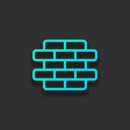 Brick wall, protection logo, outline design. Colorful logo concept with soft shadow on dark background. Icon color of azure oceanのイラスト素材
