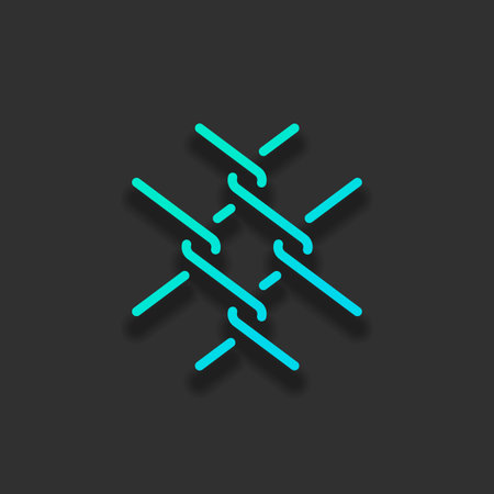 Metal fence grid, wire mesh, outline design. Colorful logo concept with soft shadow on dark...