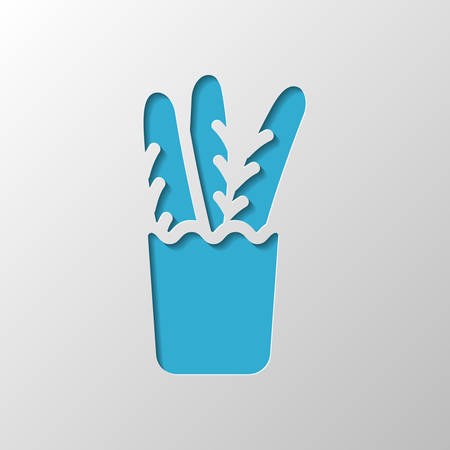 French bread in the paper bag. Food delivery logo. Paper design. Cutted symbol with shadowのイラスト素材