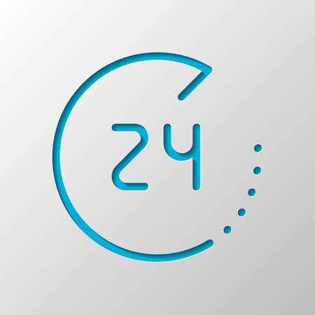 Service icon, call center 24, linear outline design. Paper design. Cutted symbol with shadowのイラスト素材