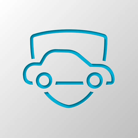 Car protect, shield of secure, linear outline icon. Paper design. Cutted symbol with shadowのイラスト素材