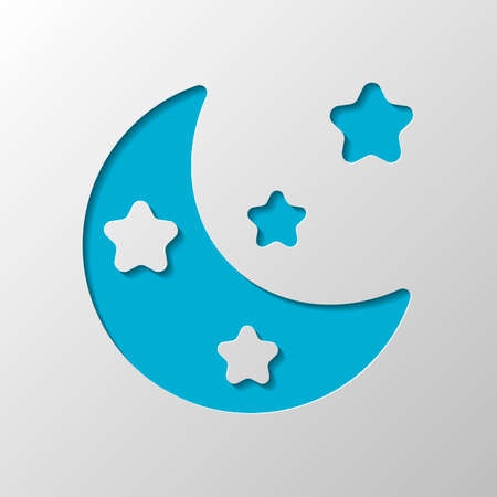Moon with stars, simple icon. Paper design. Cutted symbol with shadowのイラスト素材