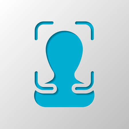 Take a photo, man in autofocus, technology icon. Paper design. Cutted symbol with shadowのイラスト素材