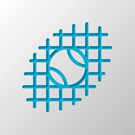 Tennis ball and grid, sport game, outline linear icon. Paper design. Cutted symbol with shadowのイラスト素材