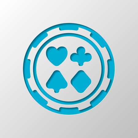 Casino or poker chip with hearts, spades, diamonds and clubs. Paper design. Cutted symbol with shadowのイラスト素材