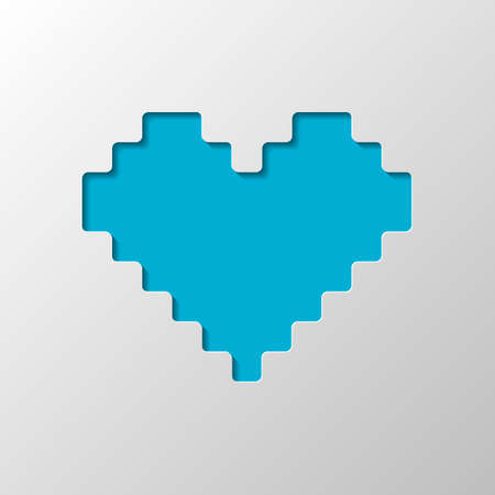 Pixel heart, 8 bit, valentine day. Paper design. Cutted symbol with shadowのイラスト素材