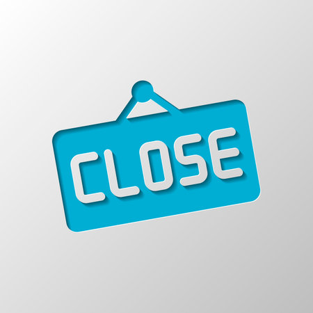 Signboard with close text, label for store. Paper design. Cutted symbol with shadowのイラスト素材
