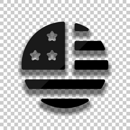 simple USA flag icon. Round shape. Black glass icon with soft shadow on transparent backgroundのイラスト素材