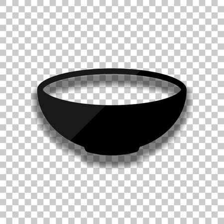 Empty bowl icon. Sign of kitchen. Black glass icon with soft shadow on transparent backgroundのイラスト素材