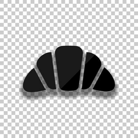 Silhouette of croissant. Icon of food. Black glass icon with soft shadow on transparent backgroundのイラスト素材