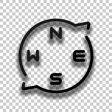 compass logo with letters of directions, linear outline icon. Black glass icon with soft shadow on transparent backgroundのイラスト素材