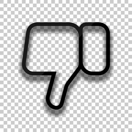 Hand with thumb down, dislike. Linear outline icon. Black glass icon with soft shadow on transparent backgroundのイラスト素材