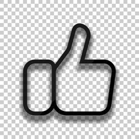 Hand with thumb up, like. Linear outline icon. Black glass icon with soft shadow on transparent backgroundのイラスト素材