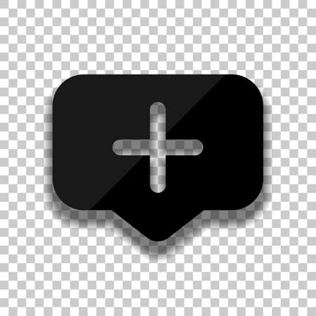 Plus in notification cloud, sign of add or reminder, social icon. Black glass icon with soft shadow on transparent backgroundのイラスト素材