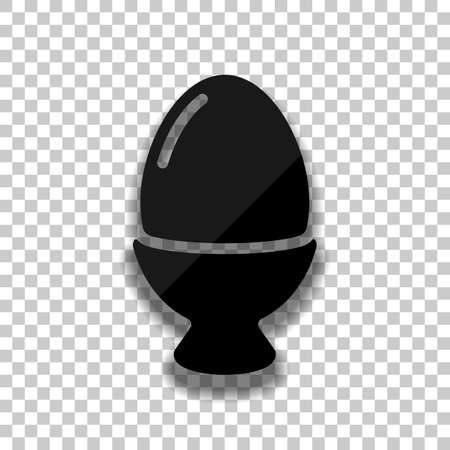 Boiled egg, icon of food. Black glass icon with soft shadow on transparent backgroundのイラスト素材