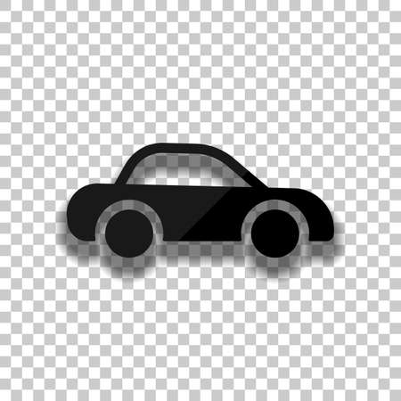Silhouette of car, small auto icon. Black glass icon with soft shadow on transparent backgroundのイラスト素材