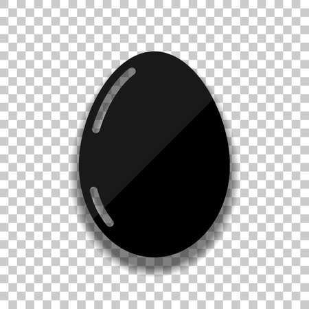 Simple icon of egg with reflection, sign of easter. Black glass icon with soft shadow on transparent backgroundのイラスト素材