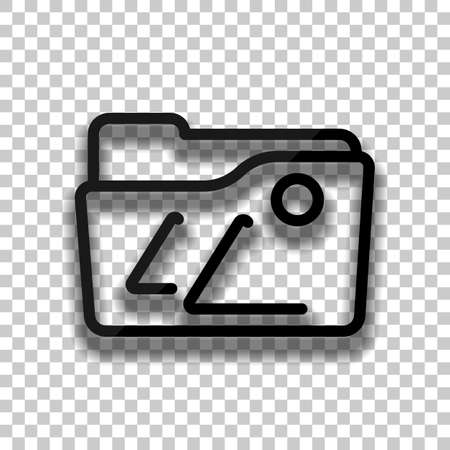Folder of pictures or photos, gallery, outline linear icon. Black glass icon with soft shadow on transparent backgroundのイラスト素材