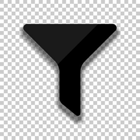 funnel or filter icon. Black glass icon with soft shadow on transparent backgroundのイラスト素材