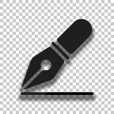 ink pen, simple icon. Black glass icon with soft shadow on transparent backgroundのイラスト素材
