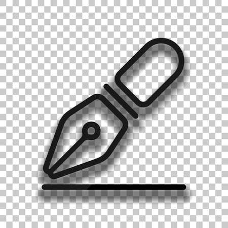 ink pen, simple linear outline icon. Black glass icon with soft shadow on transparent backgroundのイラスト素材