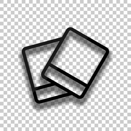 Pair photos, image files, album of pictures, outline linear icon. Black glass icon with soft shadow on transparent backgroundのイラスト素材