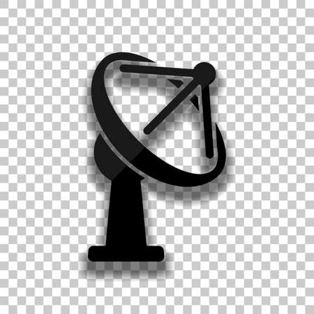 Satellite antenna, communication icon. Black glass icon with soft shadow on transparent backgroundのイラスト素材