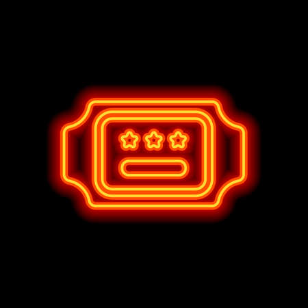Ticket for cinema, bus or airplane. Coupon with stars, simple icon. Orange neon style on black background. Light iconのイラスト素材