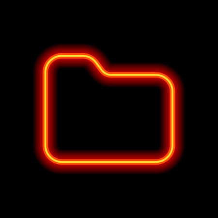 Folder of documents, portfolio with files, business icon. Orange neon style on black background. Light iconのイラスト素材