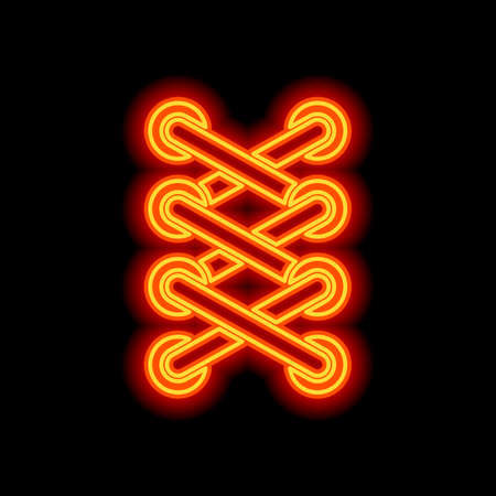 Shoelace of sneaker, simple icon. Orange neon style on black background. Light iconのイラスト素材