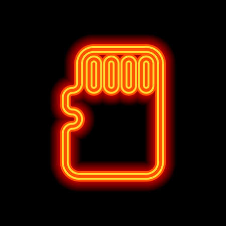 Memory card, micro sd, linear outline technology icon. Orange neon style on black background. Light iconのイラスト素材