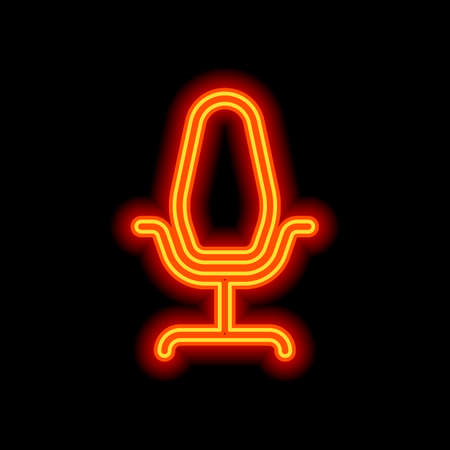 Office chair, linear outline business icon. Orange neon style on black background. Light iconのイラスト素材