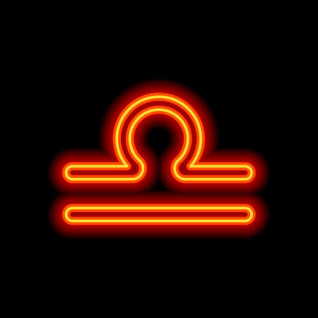 Astrological sign. Libra simple icon. Orange neon style on black background. Light iconのイラスト素材