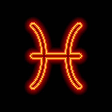 Astrological sign. Pisces simple icon. Orange neon style on black background. Light iconのイラスト素材