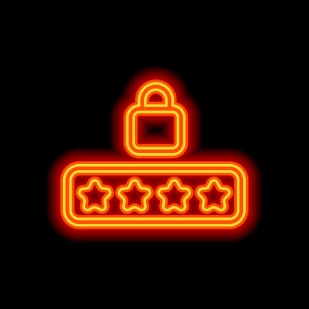 Pin code and lock. Simple icon. Orange neon style on black background. Light iconのイラスト素材