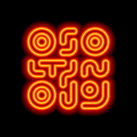 QR code. Technology icon. Simple logo. Orange neon style on black background. Light iconのイラスト素材