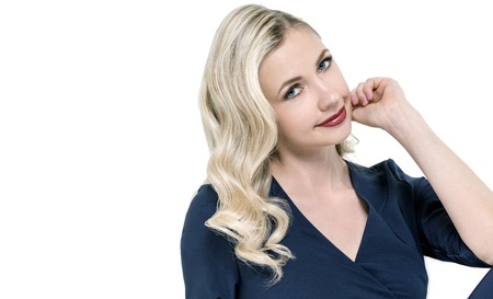 Portrait of a blonde on an isolated background with space for copy-pasteの写真素材