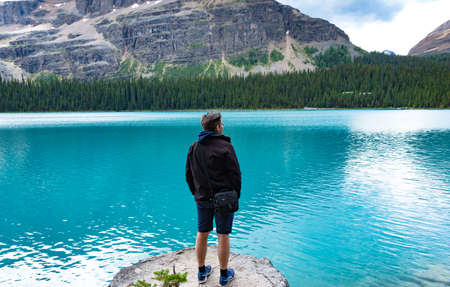 Bright Blue Lake O'Hara, Yoho National Park, Canadian Rockiesの写真素材