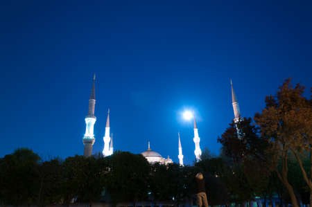 Blue Mosque with moon - Istanbulの写真素材