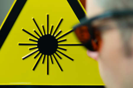 Laser safety sign and glasesの写真素材