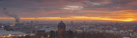 Panorama view of Hamburg during sunset.
