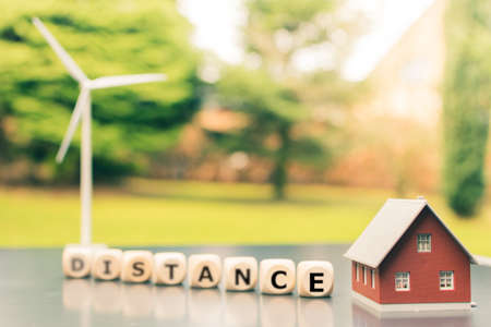 Symbol for minimum distance between wind turbines and residential areas.の写真素材