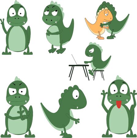 A cute funny green dinosaurのイラスト素材